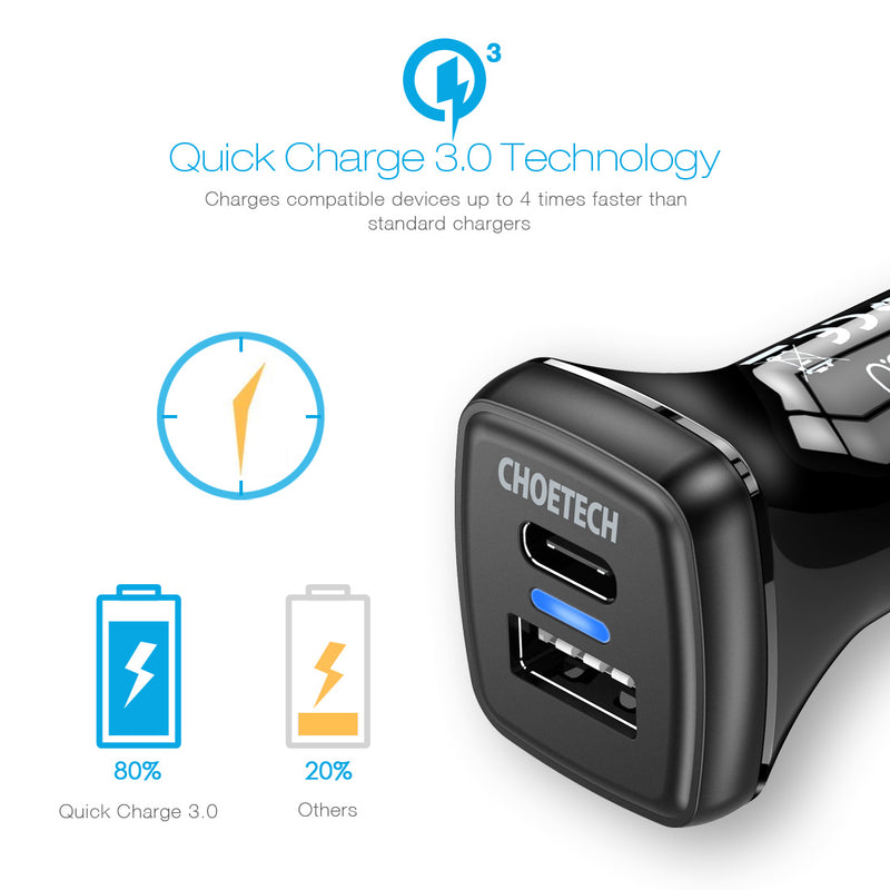 TC0005 Dual USB Car Charger Quick Charge 3.0 & USB C (36W) - FoundX