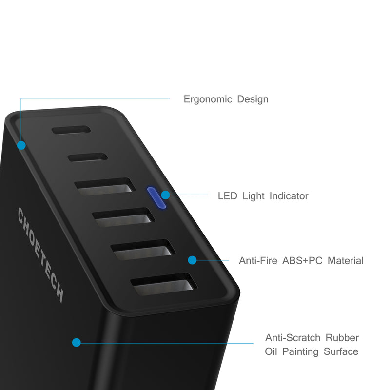 55W USB Charger with 2 USB-C Ports and 4 USB-A Ports - FoundX