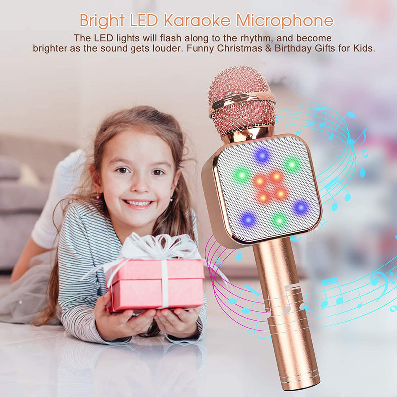 Wireless Karaoke Microphone, Bluetooth Music Player with LED Light, Portable Live Stream Singing Microphone, Birthday for Kids Adults