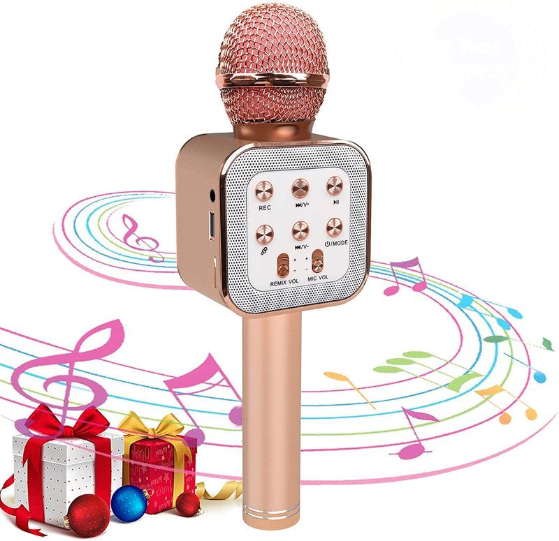 Wireless Karaoke Microphone, Bluetooth Music Player with LED Light, Portable Live Stream Singing Microphone, Birthday for Kids Adults