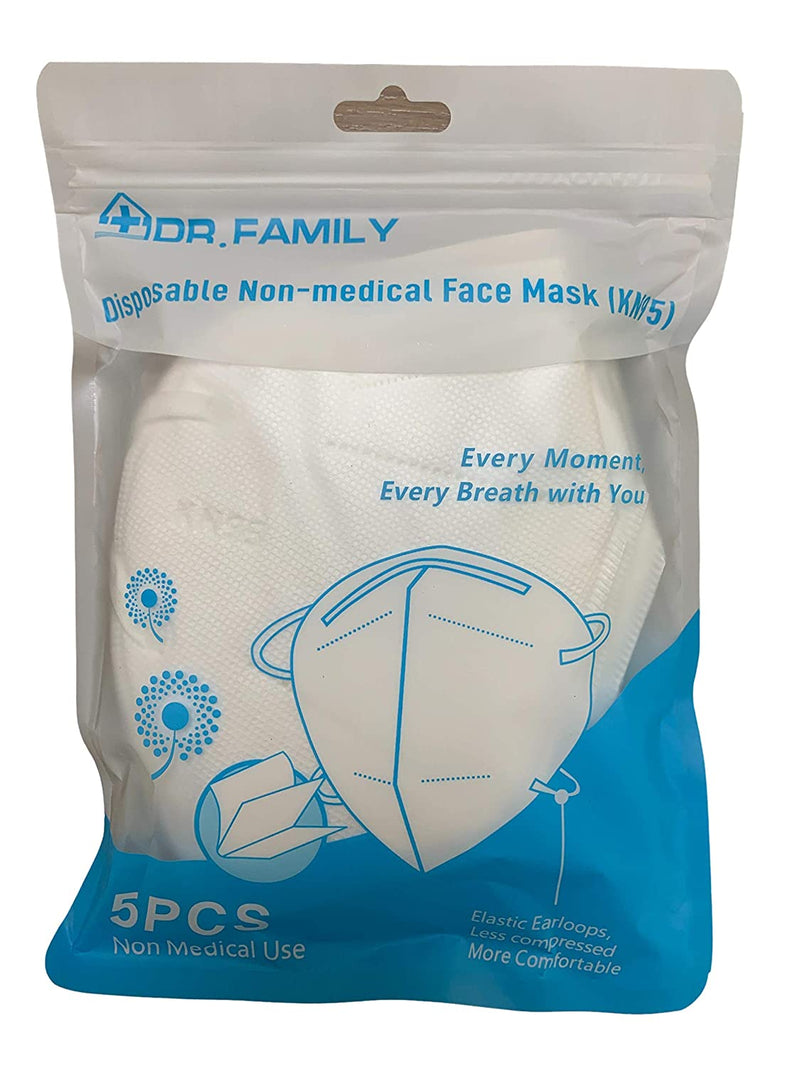Dr. Family Disposable KN95 Face Masks on the FDA EUA List, Non-Woven 5-Layer Disposable Mask, Elastic Ear Loops, Adjustable Nose Wire, Light Weight, Perfect for Office, 20 Units/Box