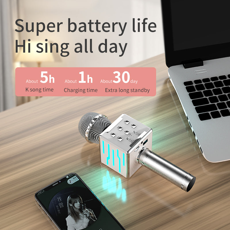 Karaoke Wireless Microphone With Controllable Led Lights and Support Tf Card
